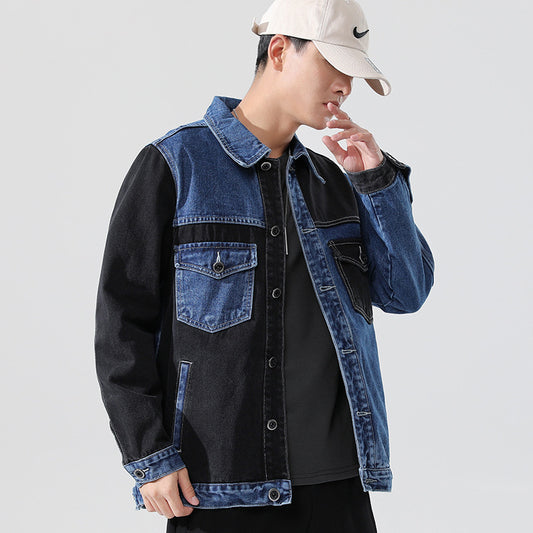 Men's Jeans Jacket With Spring and Autumn Color Contrast Stitching